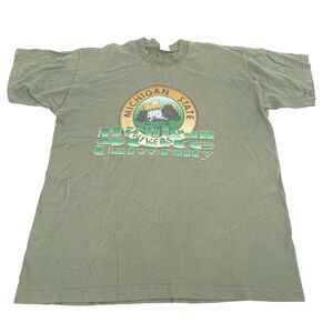 Vintage 1980s Michigan State University Short Sleeve T-Shirt XL Mens Green MSU